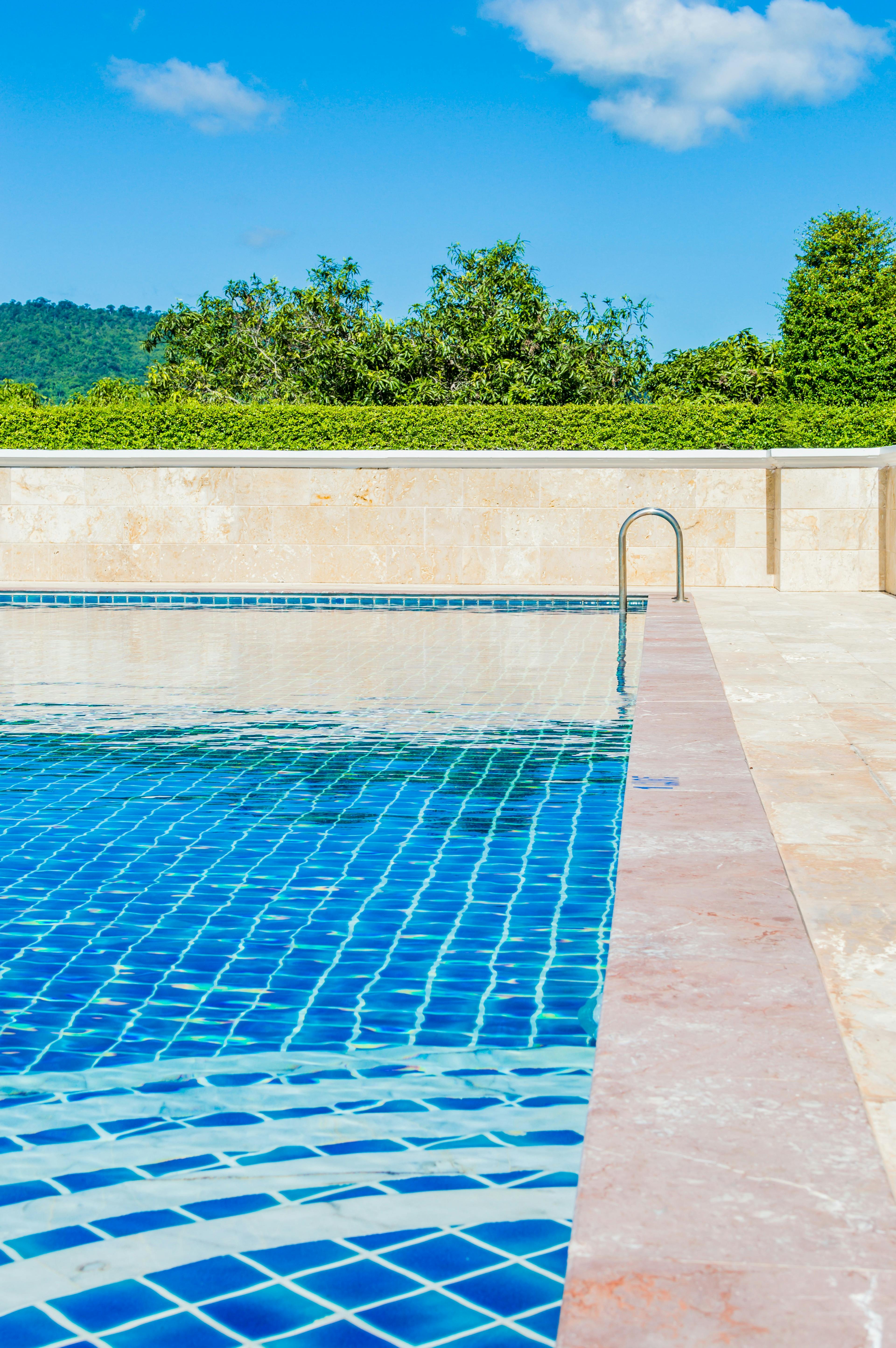Swimming pool tile and waterline where shell leaks often appear
